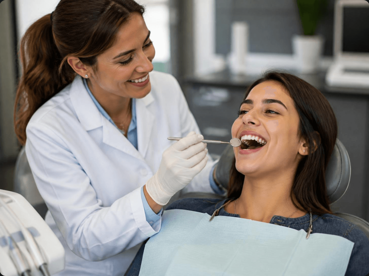 Ortodoncista revisando la ortodoncia de una paciente en Clínica Dental Marta Conde, Boadilla del Monte